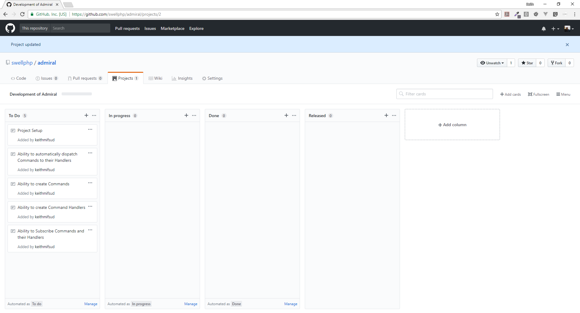 Kanban board Initial Kanban Board